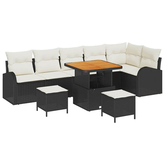 Conjunto de Sofá de Jardim 9 pcs Preto e Creme 80 x 80 x 71 cm