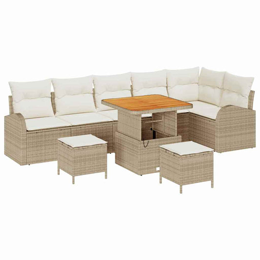Conjunto de Sofá de Jardim 9 pcs Bege e Creme 80 x 80 x 71 cm