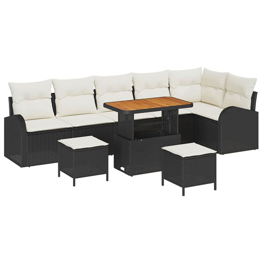 Conjunto de Sofá de Jardim 9 pcs Preto e Creme 90 x 55 x 71 cm