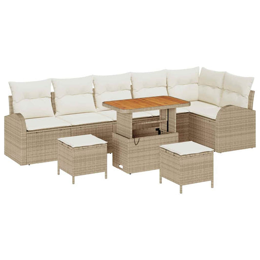 Conjunto de Sofá de Jardim 9 pcs Bege e Creme 90 x 55 x 71 cm