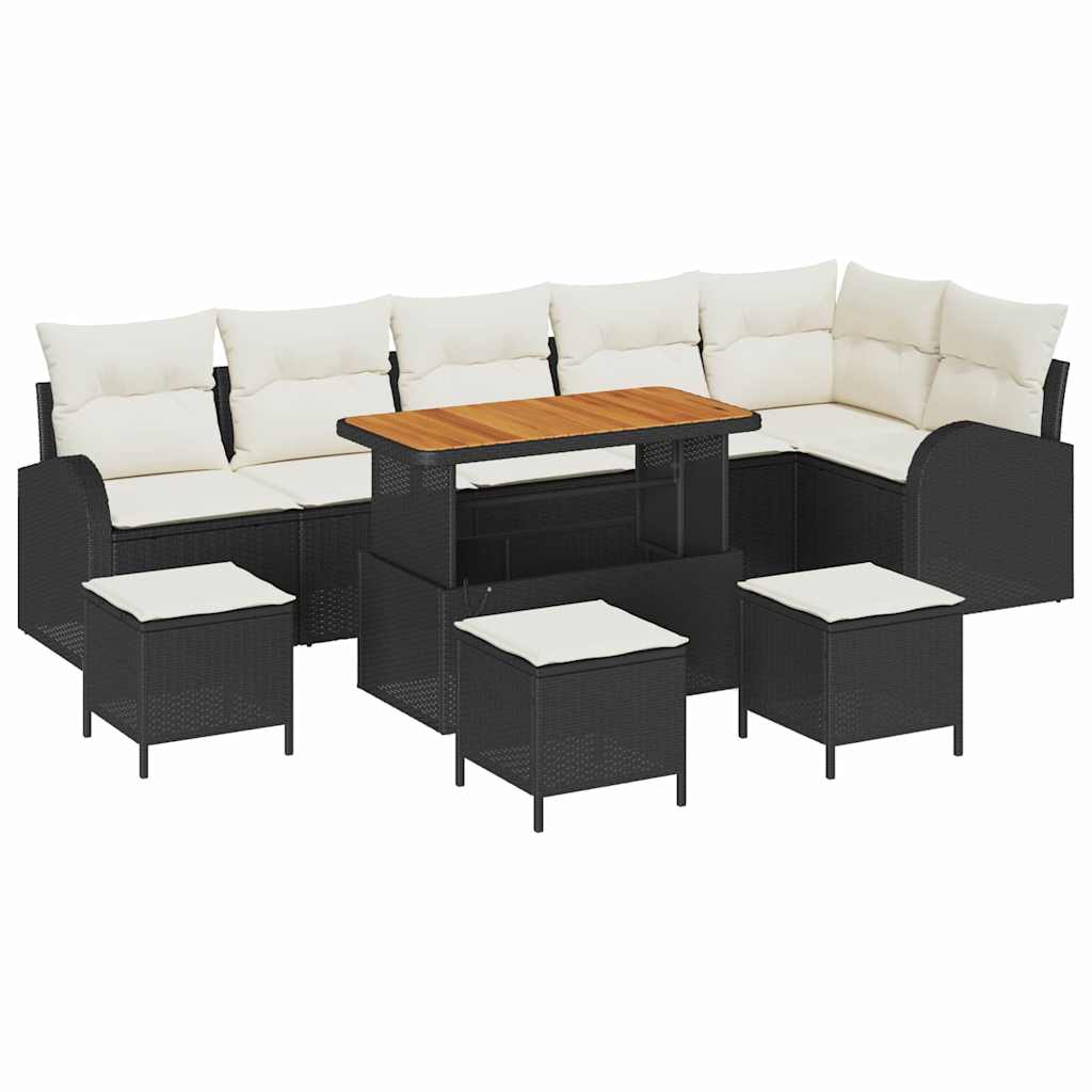 Conjunto de Sofá de Jardim com almofada 10 pcs Preto e Creme