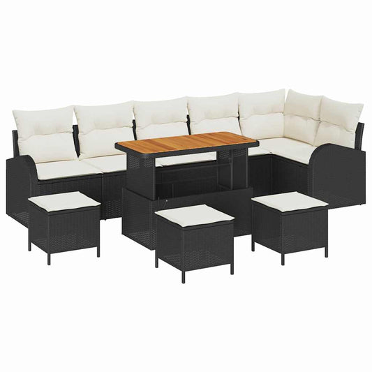Conjunto de Sofá de Jardim com almofada 10 pcs Preto e Creme