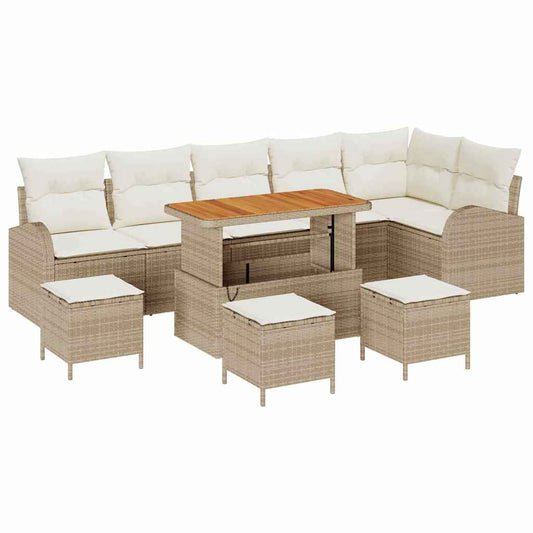 Conjunto de Sofá de Jardim com almofada 10 pcs Bege e Creme