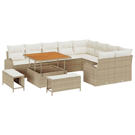 Conjunto de Sofá de Jardim com almofada 12 pcs Bege e Creme