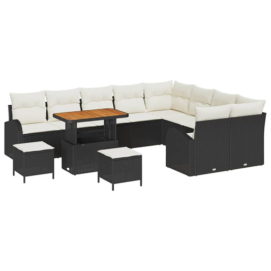 Conjunto de Sofá de Jardim 12 pcs Preto e Creme 90 x 55 x 71 cm
