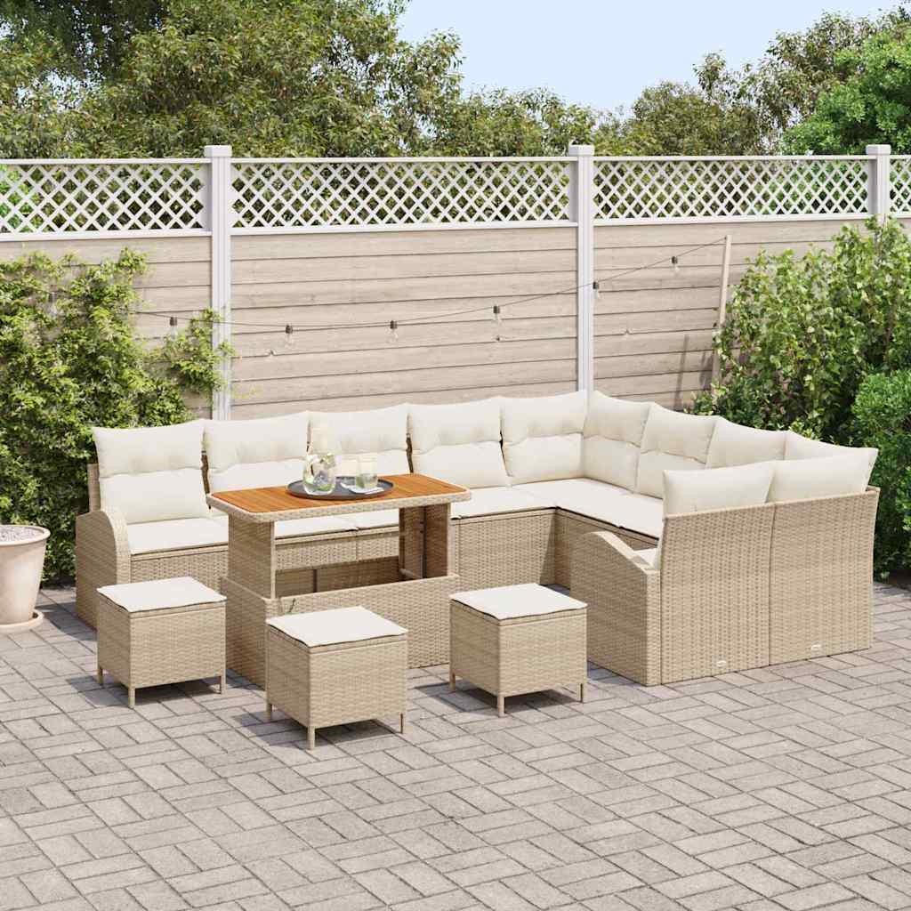 Conjunto de Sofá de Jardim 13 pcs Bege e Creme 110 x 55 x 71 cm