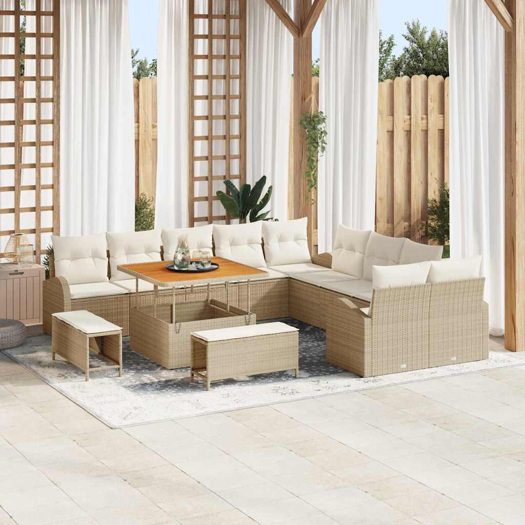 Conjunto de Sofá de Jardim com almofada 13 pcs Bege e Creme