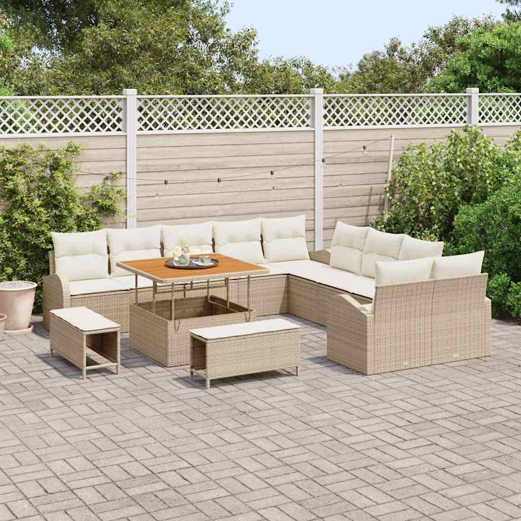 Conjunto de Sofá de Jardim com almofada 13 pcs Bege e Creme