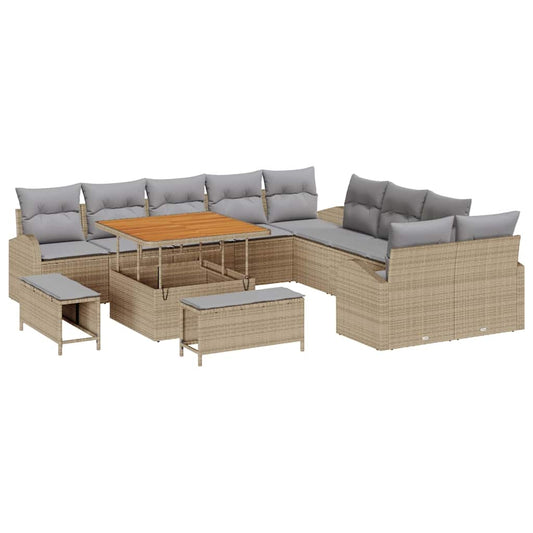 Conjunto de Sofá de Jardim 13 pcs Bege e Cinza Claro
