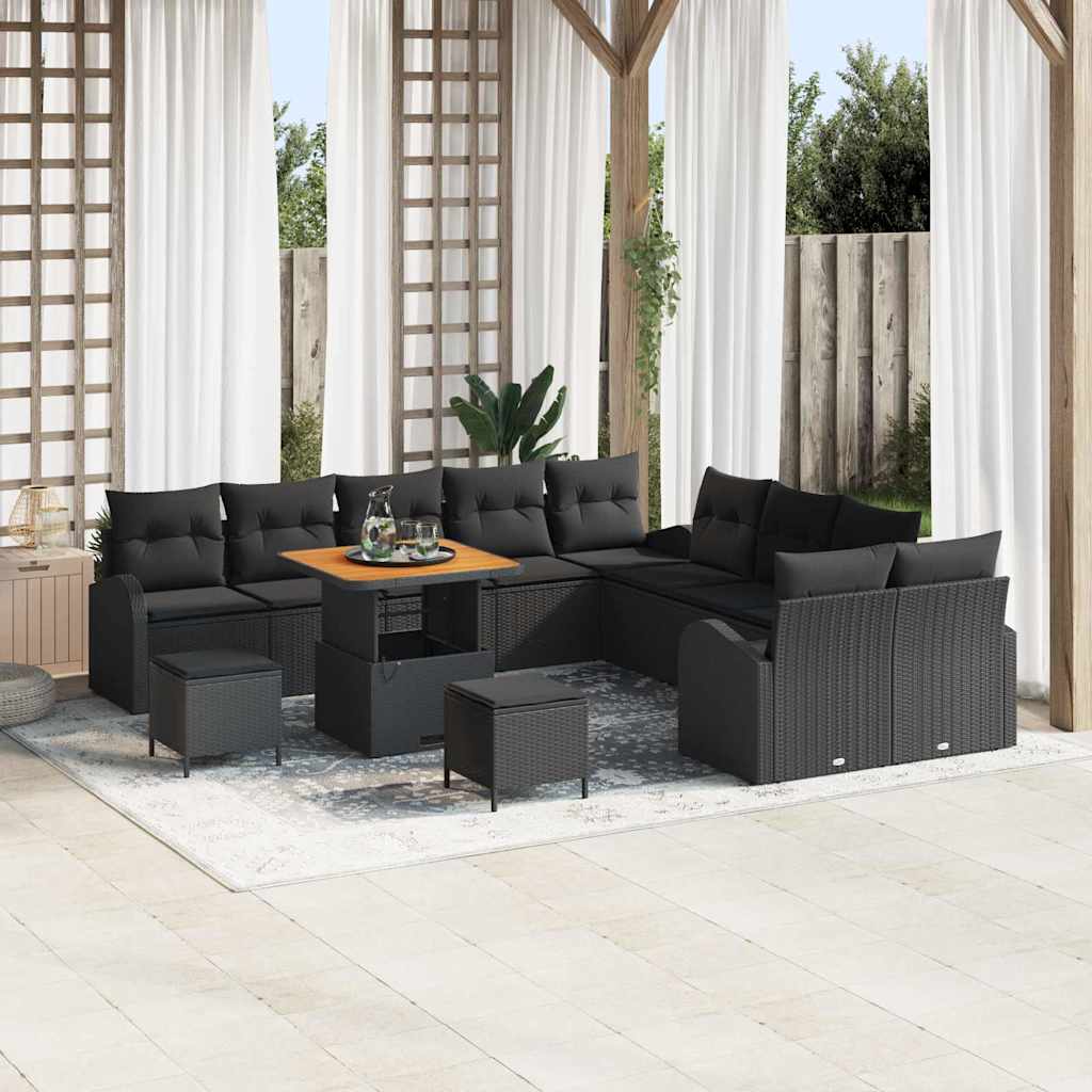 Conjunto de Sofá de Jardim com almofada 13 pcs Preto