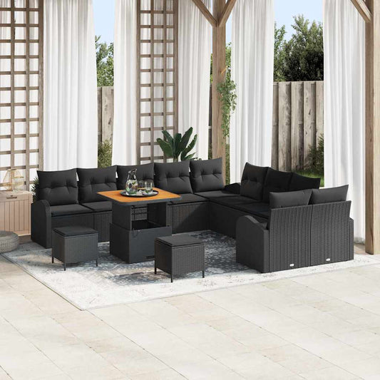 Conjunto de Sofá de Jardim com almofada 13 pcs Preto