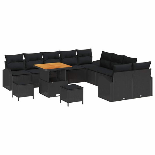 Conjunto de Sofá de Jardim com almofada 13 pcs Preto