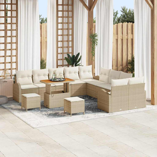 Conjunto de Sofá de Jardim com almofada 13 pcs Bege e Creme
