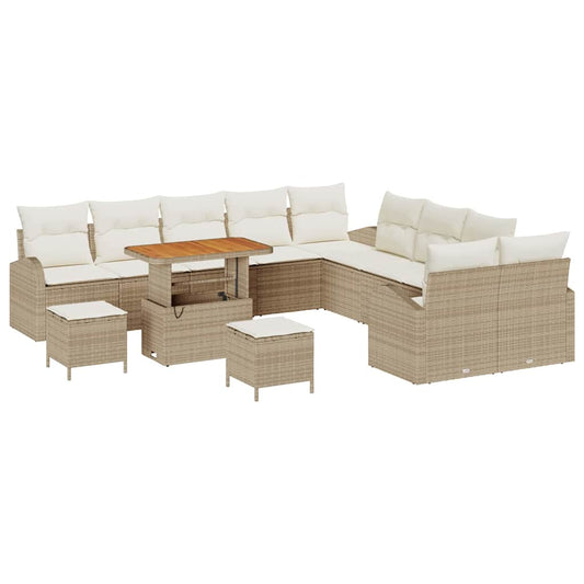 Conjunto de Sofá de Jardim com almofada 13 pcs Bege e Creme