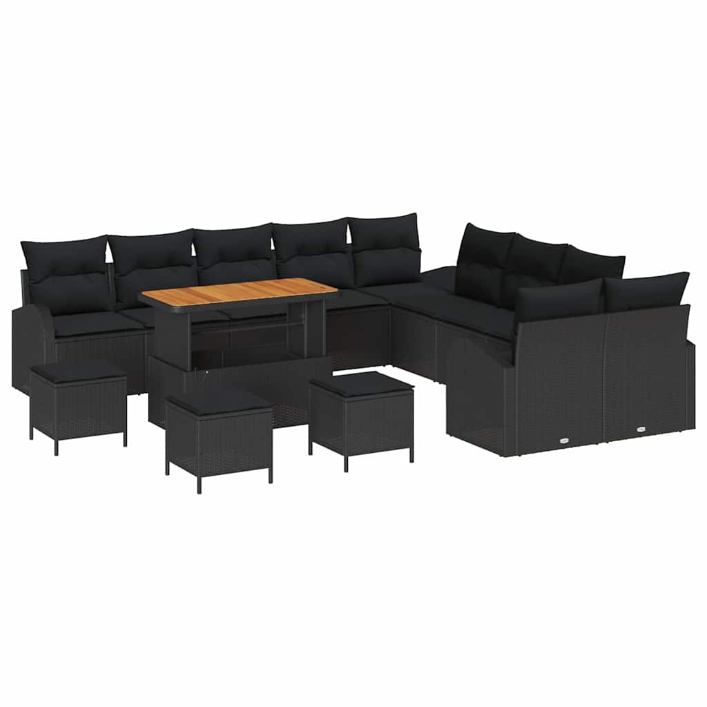 Conjunto de Sofá de Jardim com almofada 14 pcs Preto