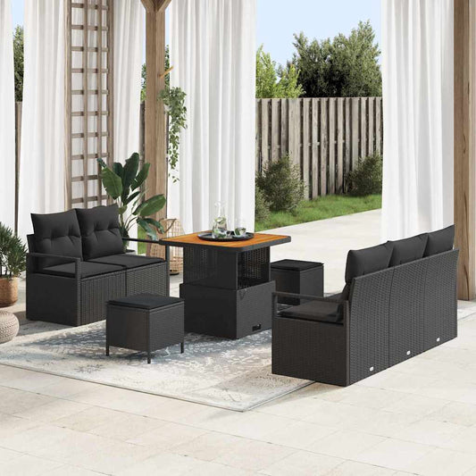 Conjunto de Sofá de Jardim com almofada 8 pcs Preto