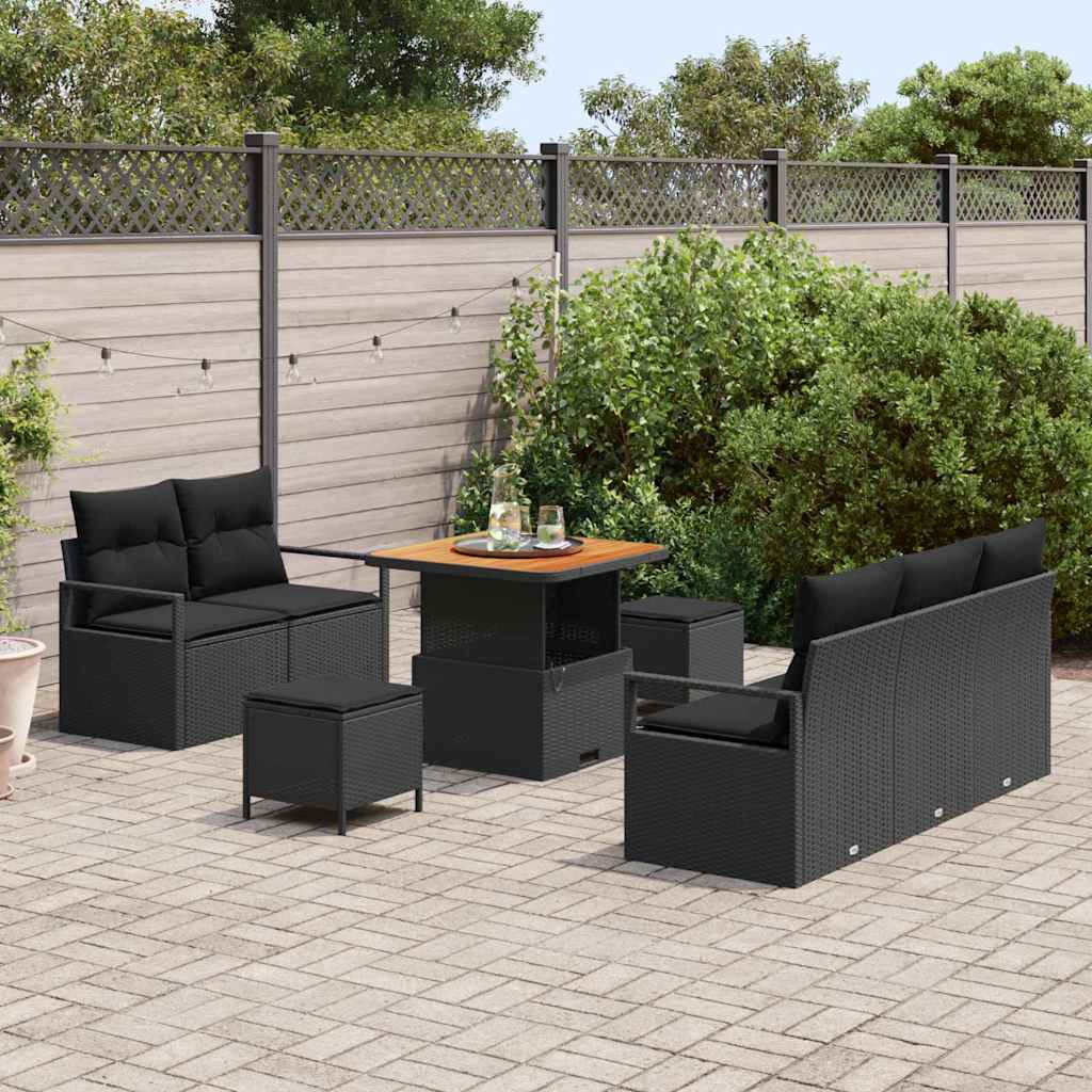 Conjunto de Sofá de Jardim com almofada 8 pcs Preto