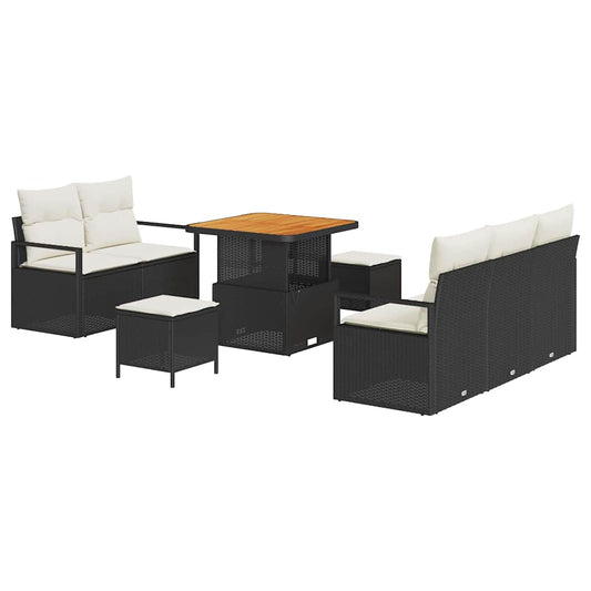Conjunto de Sofá de Jardim com almofada 8 pcs Preto e Creme