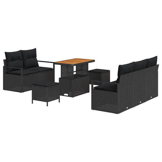 Conjunto de Sofá de Jardim com almofada 8 pcs Preto