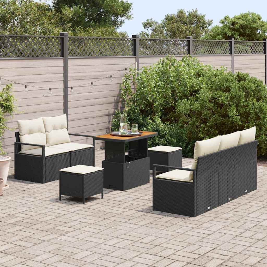 Conjunto de Sofá de Jardim com almofada 8 pcs Preto e Creme