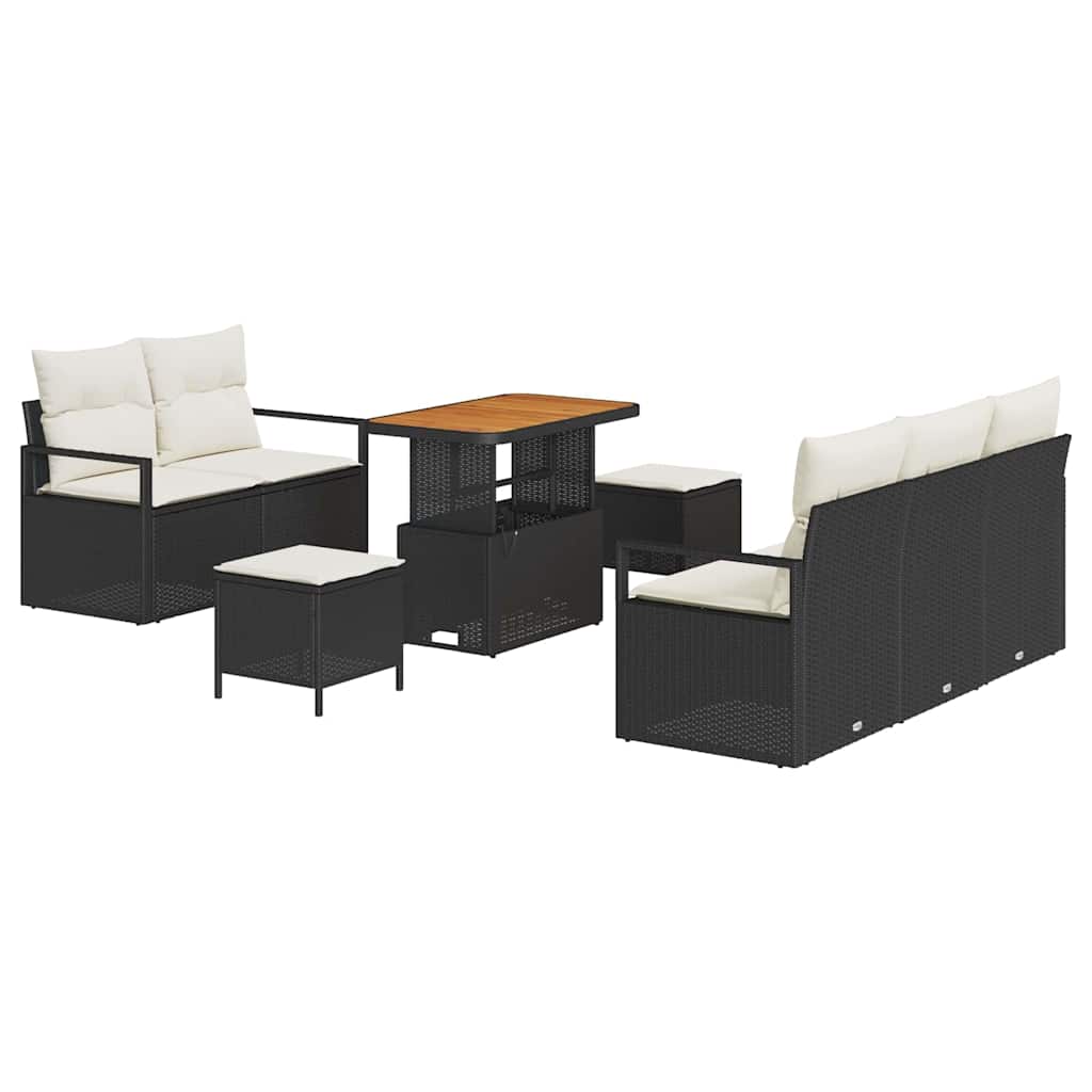 Conjunto de Sofá de Jardim com almofada 8 pcs Preto e Creme