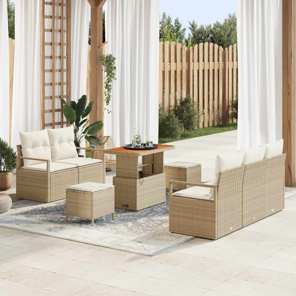 Conjunto de Sofá de Jardim com almofada 8 pcs Bege e Creme