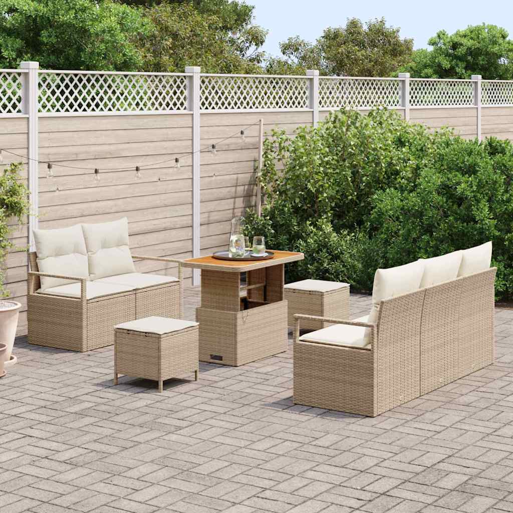 Conjunto de Sofá de Jardim com almofada 8 pcs Bege e Creme