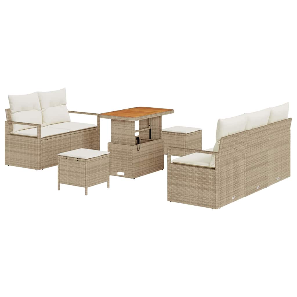Conjunto de Sofá de Jardim com almofada 8 pcs Bege e Creme