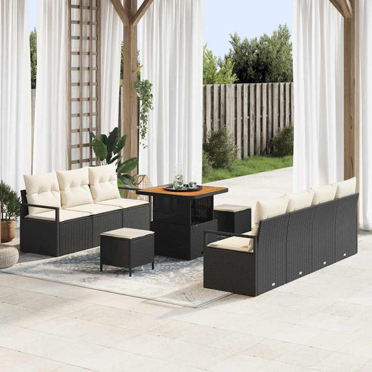 Conjunto de Sofá de Jardim 10 pcs Preto e Creme 80 x 80 x 71 cm