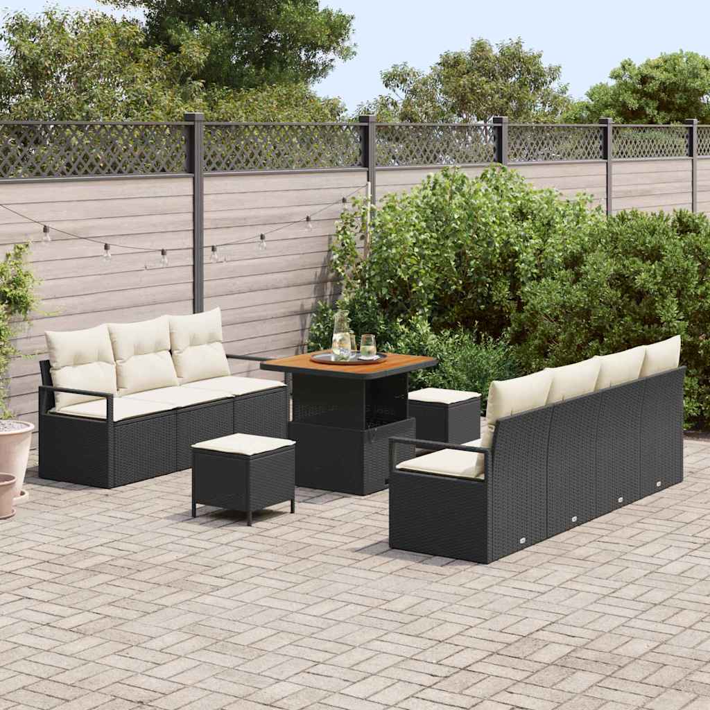 Conjunto de Sofá de Jardim 10 pcs Preto e Creme 80 x 80 x 71 cm