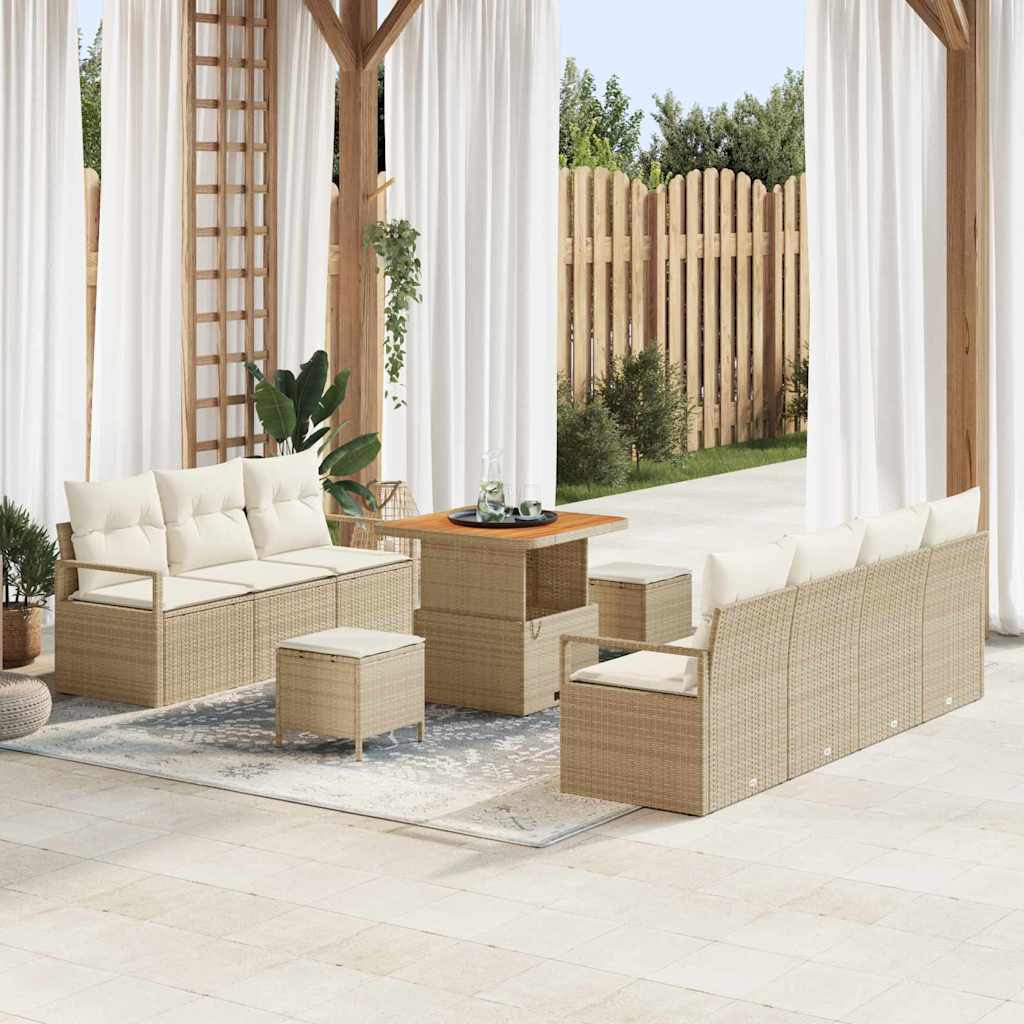 Conjunto de Sofá de Jardim 10 pcs Bege e Creme 80 x 80 x 71 cm