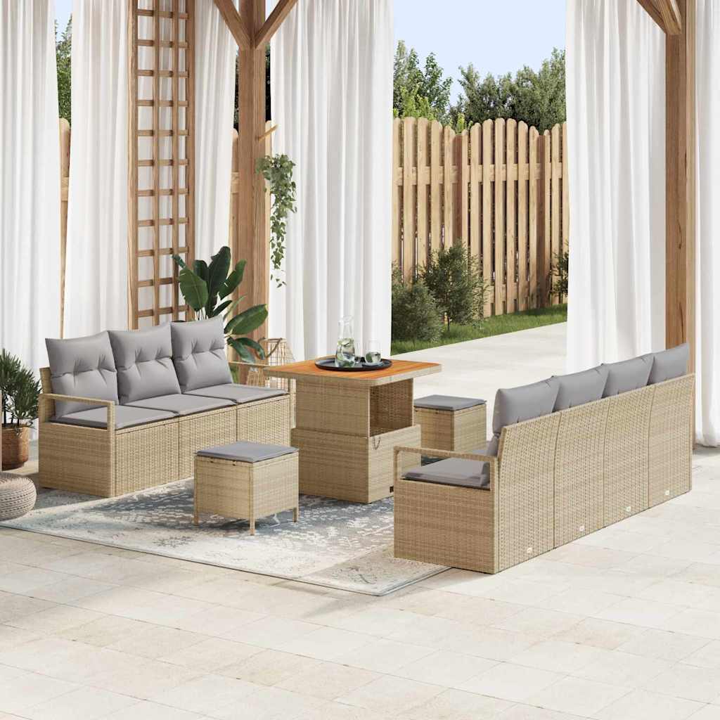 Conjunto de Sofá de Jardim 10 pcs Bege e Cinza Claro