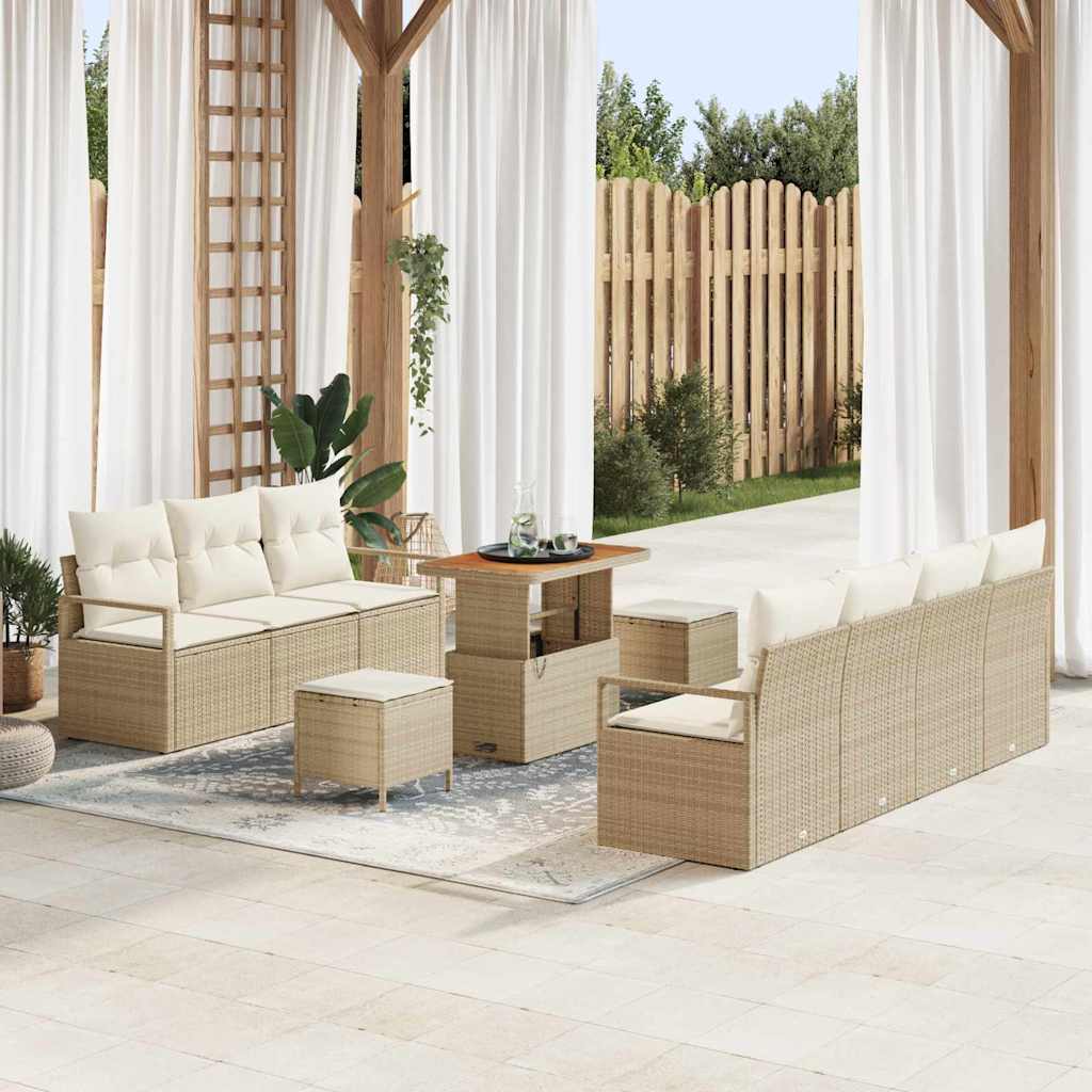 Conjunto de Sofá de Jardim 10 pcs Bege e Creme 90 x 55 x 71 cm