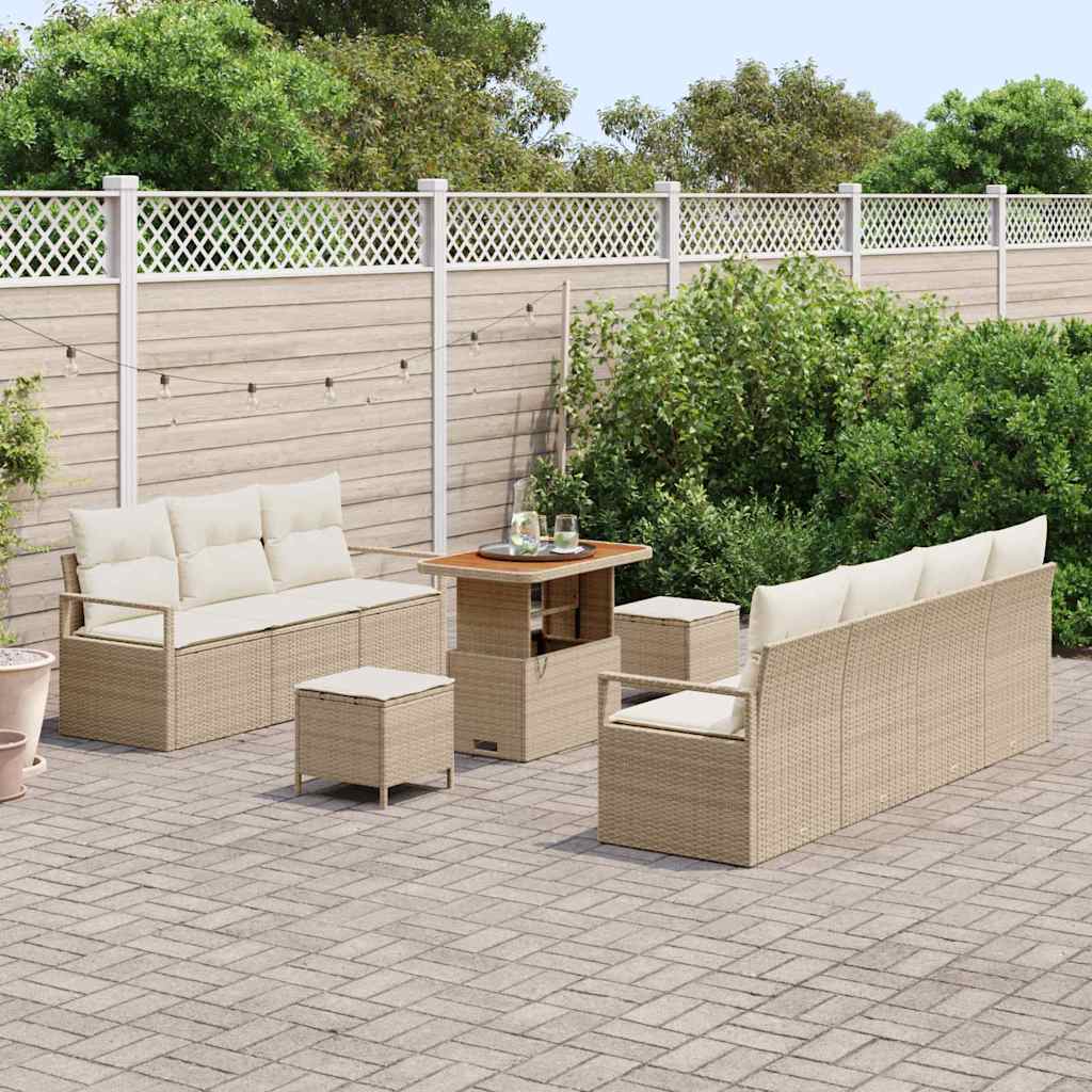 Conjunto de Sofá de Jardim 10 pcs Bege e Creme 90 x 55 x 71 cm