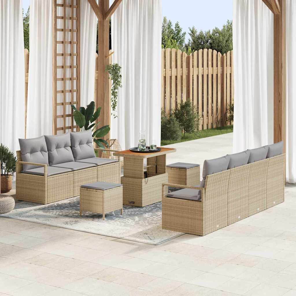 Conjunto de Sofá de Jardim 10 pcs Bege e Cinza Claro