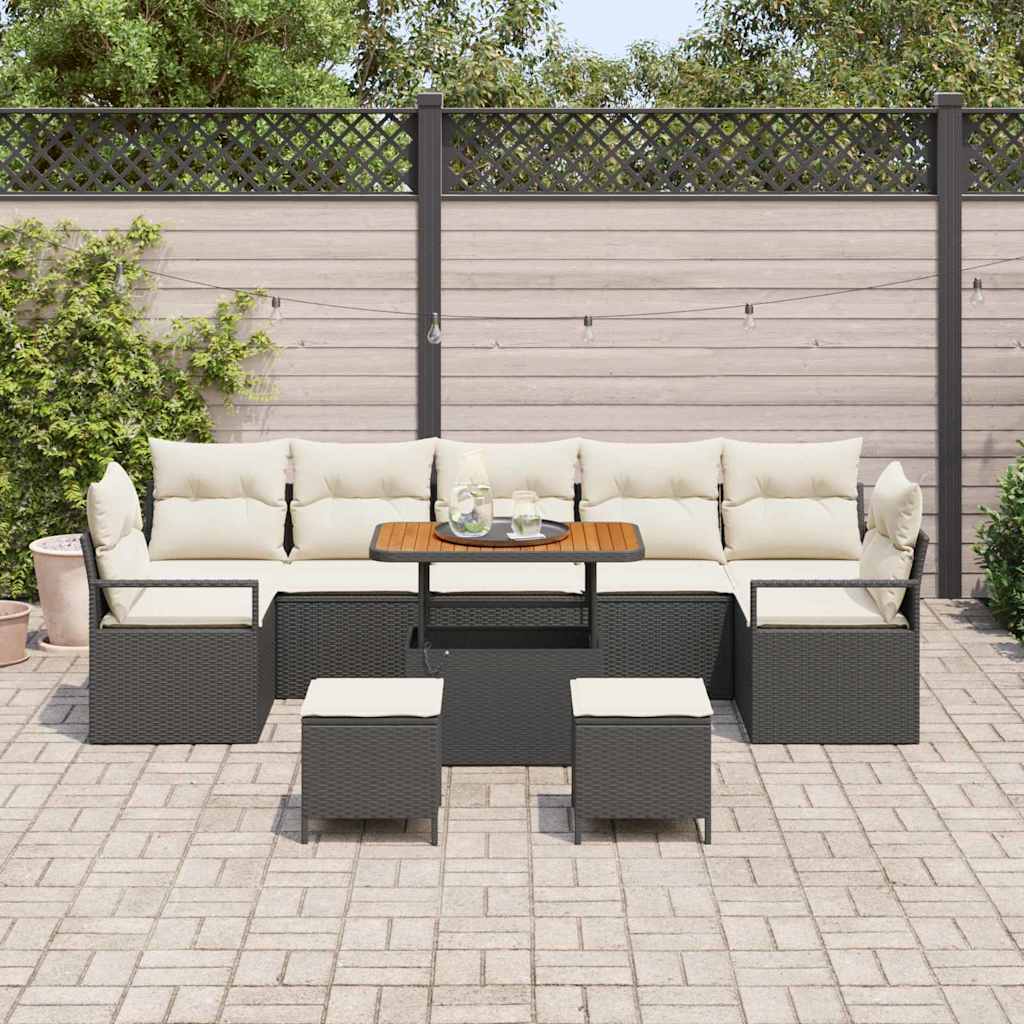 Conjunto de Sofá de Jardim 10 pcs Preto e Creme 90 x 55 x 71 cm