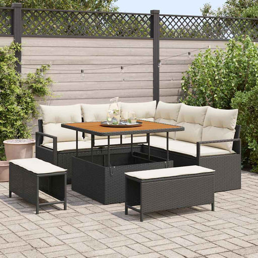 Conjunto de Sofá de Jardim com almofada 8 pcs Preto e Creme