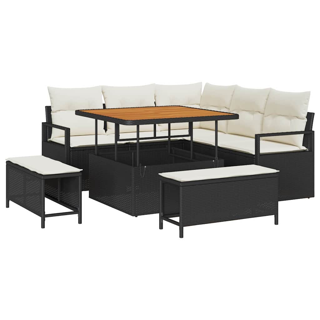 Conjunto de Sofá de Jardim com almofada 8 pcs Preto e Creme