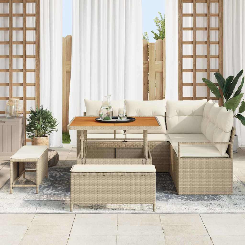 Conjunto de Sofá de Jardim 8 pcs Bege e Creme 100 x 100 x 71 cm