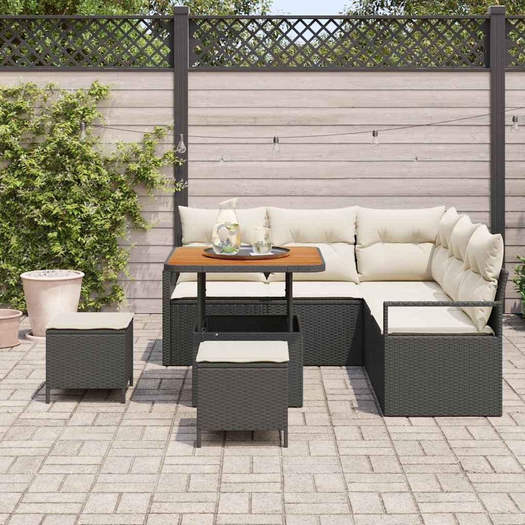 Conjunto de Sofá de Jardim 8 pcs Preto e Creme 80 x 80 x 71 cm
