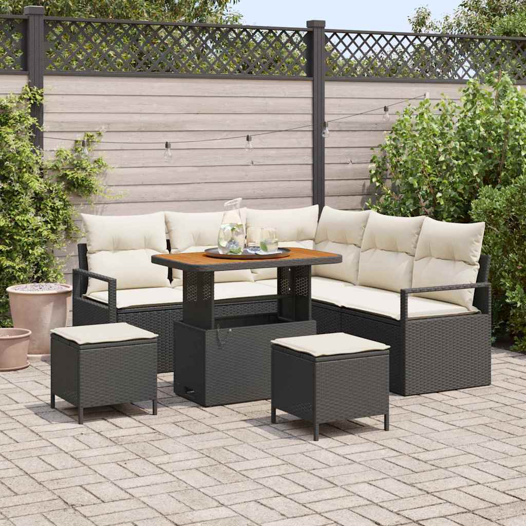 Conjunto de Sofá de Jardim 8 pcs Preto e Creme 90 x 55 x 71 cm