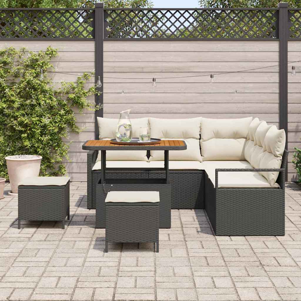 Conjunto de Sofá de Jardim 8 pcs Preto e Creme 90 x 55 x 71 cm