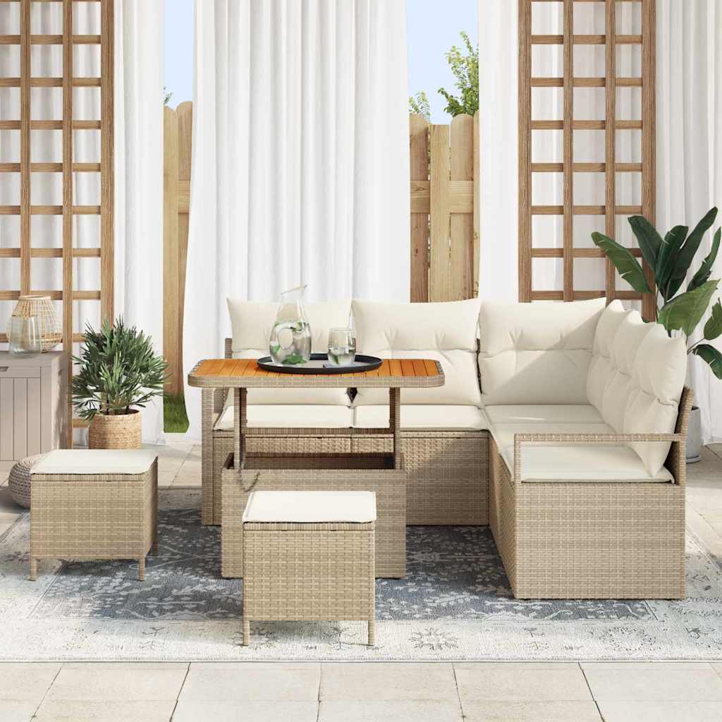 Conjunto de Sofá de Jardim 8 pcs Bege e Creme 90 x 55 x 71 cm