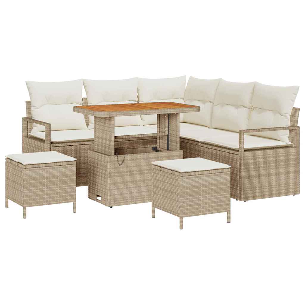 Conjunto de Sofá de Jardim 8 pcs Bege e Creme 90 x 55 x 71 cm