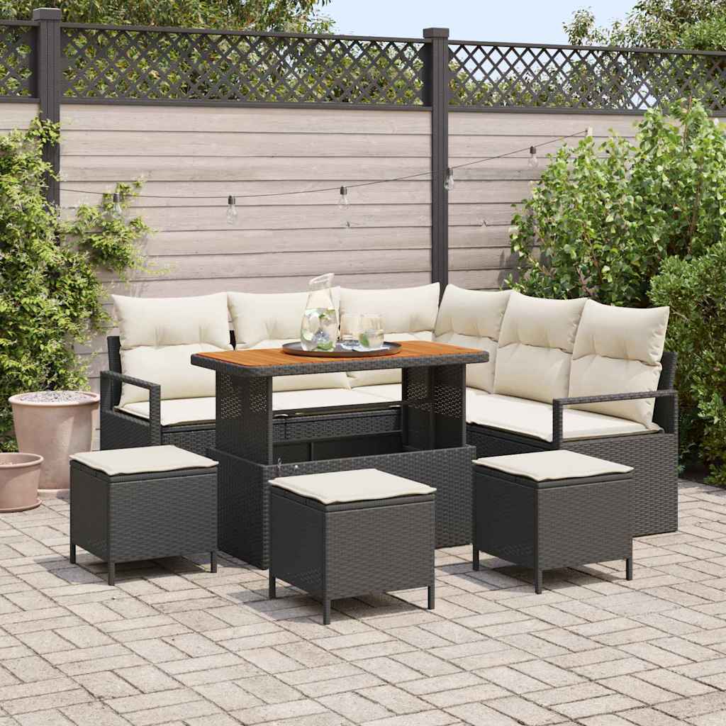 Conjunto de Sofá de Jardim 9 pcs Preto e Creme 110 x 55 x 71 cm