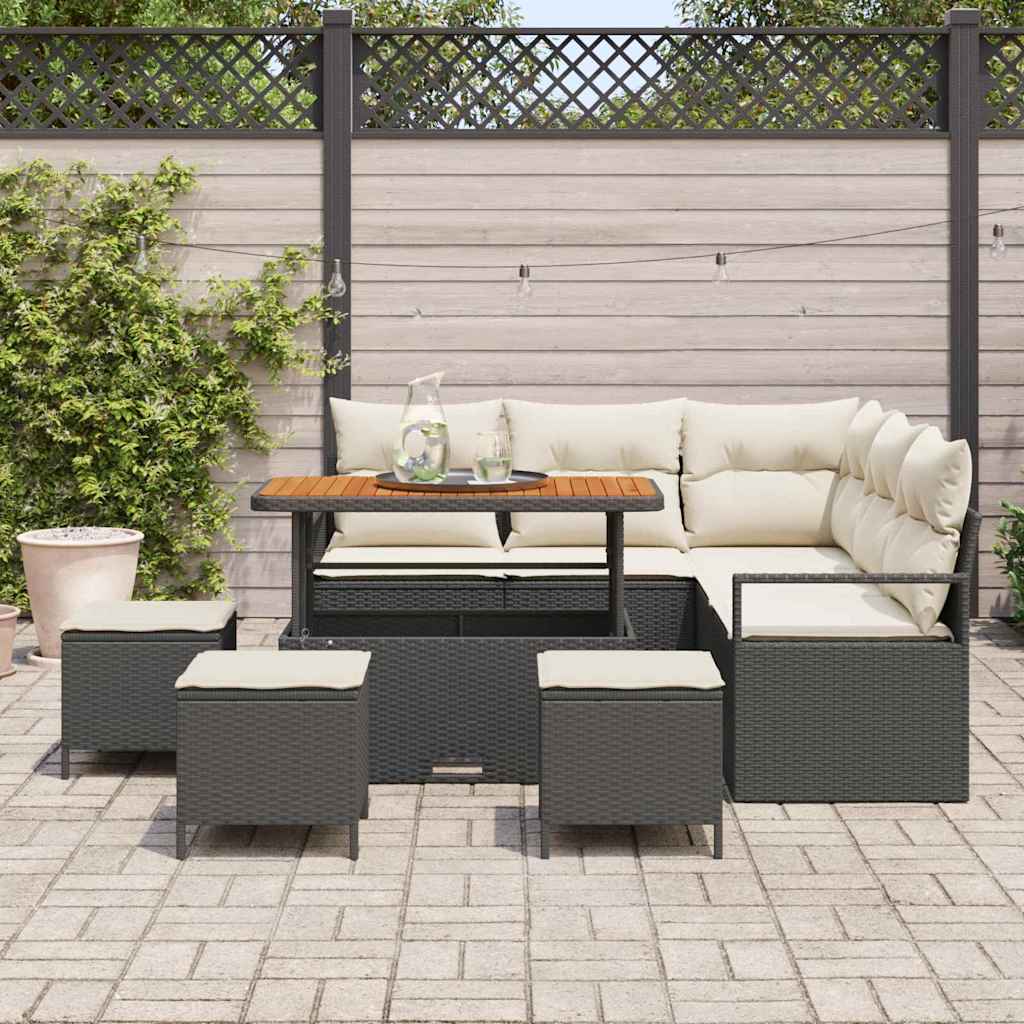 Conjunto de Sofá de Jardim 9 pcs Preto e Creme 110 x 55 x 71 cm