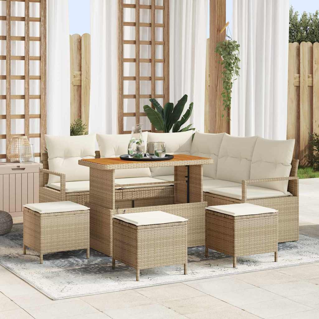Conjunto de Sofá de Jardim 9 pcs Bege e Creme 110 x 55 x 71 cm