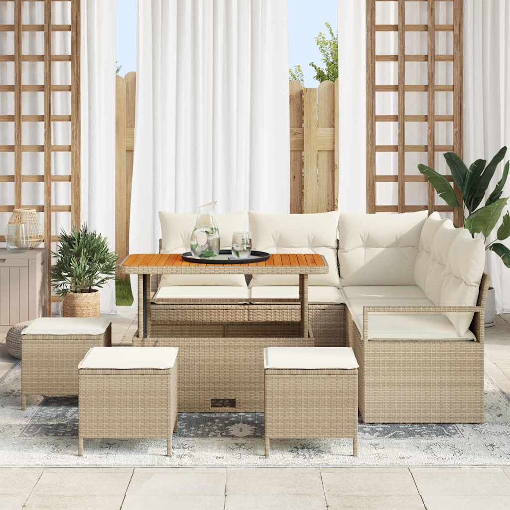 Conjunto de Sofá de Jardim 9 pcs Bege e Creme 110 x 55 x 71 cm