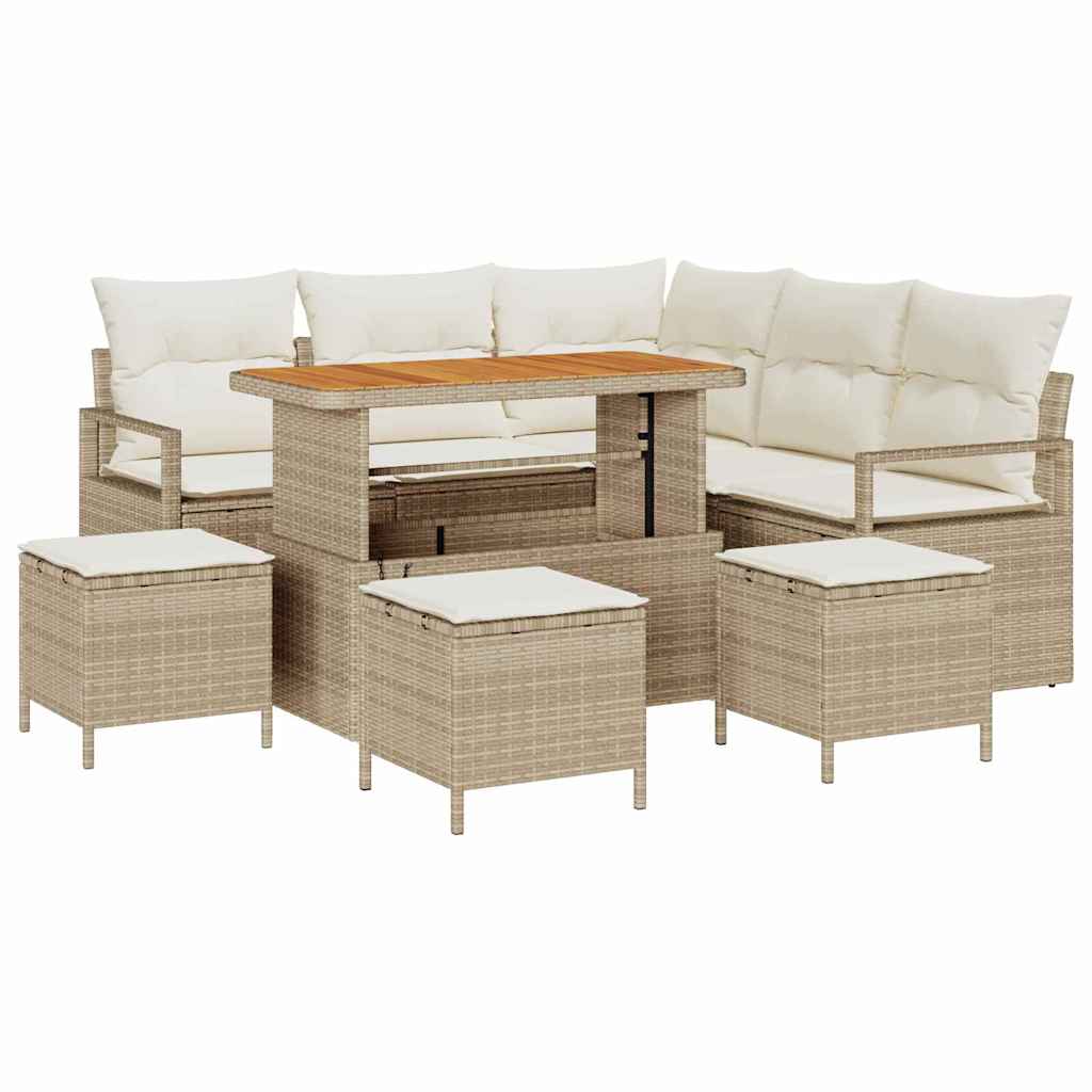 Conjunto de Sofá de Jardim 9 pcs Bege e Creme 110 x 55 x 71 cm