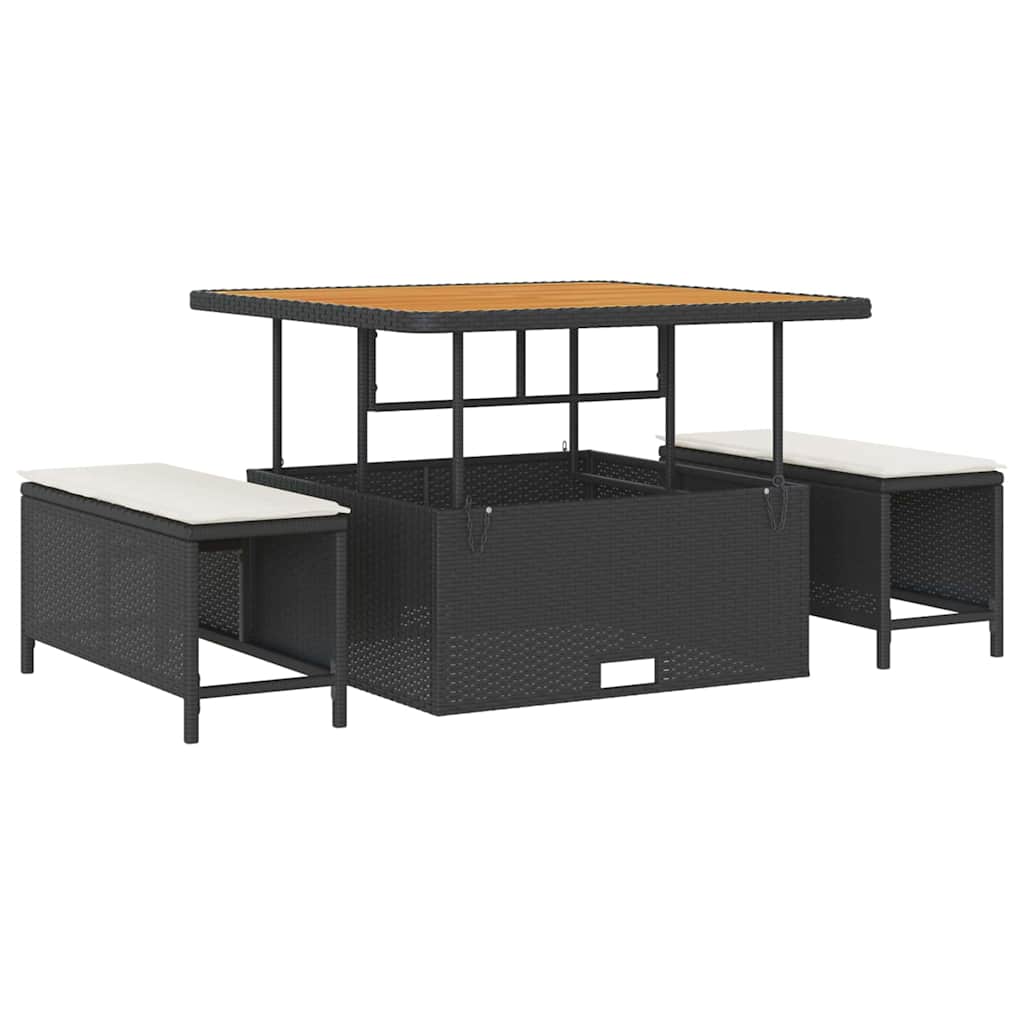 Conjunto de Sofá de Jardim com almofada 9 pcs Preto e Creme
